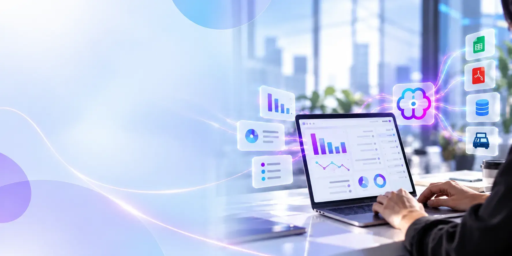 Ilustrasi AI untuk analisis data mengubah data bisnis menjadi grafik dan laporan
