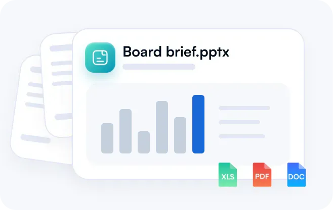 Board brief.pptx with its chart in front of other sheets, with the xls, pdf and doc file types
