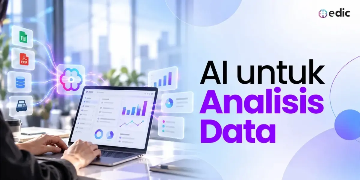 Ilustrasi AI untuk analisis data mengubah data bisnis menjadi grafik dan laporan