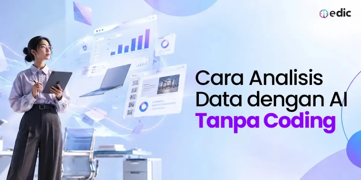 Ilustrasi alur cara analisis data dengan AI tanpa coding dari file data berantakan hingga slide presentasi siap rapat