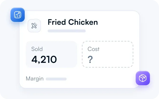 A menu item with units sold but no cost or margin